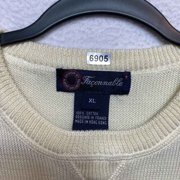 Faconnable Sweater Mens XL Beige Long Sleeve Cotton Crewneck Pullover - Picture 6 of 11